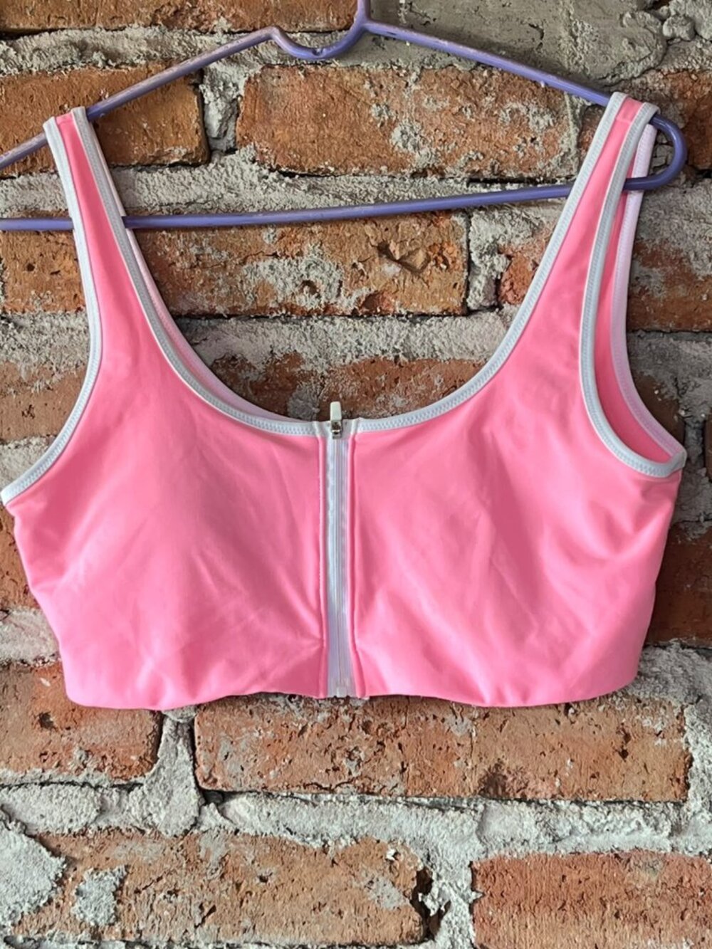 Old Navy Pink White Trim Zip-Front Bikini Top Size L